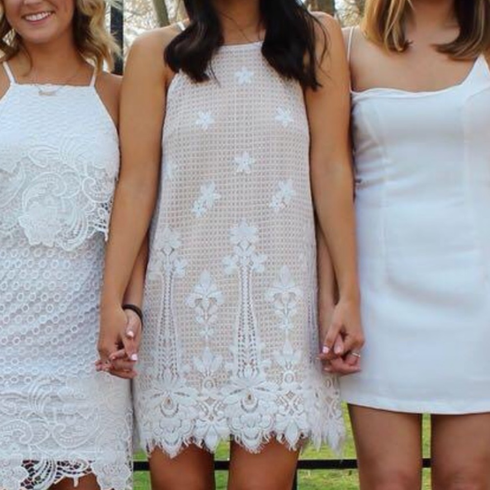 Francesca’s lace white dress with nude lining
